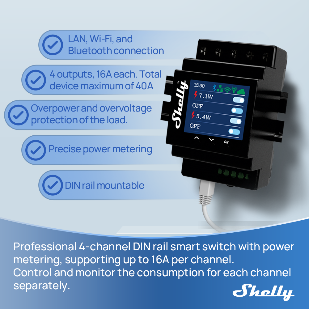 Shelly Pro 4PM Four Channels R - Shelly Plug ulasan dan harga